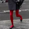 Meia-calça vermelha feminina retrô veludo outono e inverno base meias uso interno uso externo slim look blogueira meia-calça vermelha justa plástico