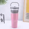 Taza para coche de acero inoxidable 304, vaso térmico de 30 oz, con pajilla y asa, a prueba de fugas y adecuado para usar en el coche