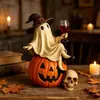 Nuevo producto transfronterizo Fantasma con una Copa de Vino Estatua de fantasma de resina de Halloween sosteniendo un adorno de copa de vino
