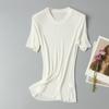 Nova Camiseta Básica Gola Redonda de Algodão com Seda Alta Elasticidade Respirável Macia Solta Confortável Top de Seda da Amoreira
