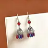 Brincos compridos com franjas de estilo étnico transfronteiriço, Brincos de cristal boêmios, Acessórios de viagem estilo férias de verão de Yunnan