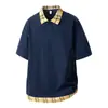 Polo Patchwork Estilo Japonés Camiseta de Manga Corta para Hombre Verano Americano Pesado Suelto Casual Media Manga