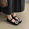 Zapatos Mary Jane de Temperamento para Mujer Zapatos de Lana con Pedrería Cuadrados Estilo Francés de Noche Forrados de Felpa para Mujer Zapatos de Abrigo de Invierno para Mujer