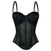 Sujetador de estilo europeo transfronterizo sexy de malla con ballenas para ceñir la cintura con aros relleno tirantes lencería prenda exterior top moldeador