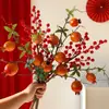 Flor de Romã Arranjo de Flores Artificiais Buquê de Flores Secas Frutas Vermelhas Fruta da Fortuna Sala de Estar Decoração de Ano Novo Arranjo Floral