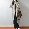 Cardigan de Tricô Liso com Gola Lapela de Lã Novo Outono/Inverno 2026 Manga Longa Feminino Sem Botão com Bolsos Longo de Lã