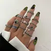 Anillo de mariposa negro esmaltado con forma de corazón oscuro para Halloween, juego de nueve anillos estilo punk de araña