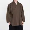 Abrigo de hombre estilo chino con cuello cruzado y amarre, nuevo cárdigan holgado estilo chino con tapeta diagonal, top casual retro de lana inspirado en el Zen