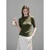 Estilo Simples Ajustado Gola Redonda Meia-Alta Manga Cinco Pontos Cor Sólida Malha Top Feminino Versátil Novo Estilo 2026 25808