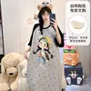 Pijama de Algodón Imitación para Mujer en Verano con Camisón Acolchado de Manga Corta, Rayado de Dibujos Animados Lindo Holgado Talla Grande Ropa de Casa que se Puede Usar Afuera