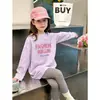 Camiseta de manga larga de algodón puro para niñas, nuevo estilo primavera y otoño, top casual holgado para niños mayores, elegante camiseta básica de cuello redondo para niñas