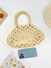 Bolso de Mano Tejido a Mano con Cuentas para Mujer, Bolso de Mano Tejido con Cuentas de Madera Color Beige con Diseño de Malla Hueca, Bolso de Viaje Estilo Hada para Vacaciones