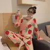 Pijama Feminino de Manga Longa Novo para Primavera e Outono Calças Tamanho Grande Pijama Fofo de Desenho Animado Conjunto de Roupas de Casa de Inverno para Mulheres Venda Direta da Fábrica