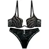 Sutiã push-up em U europeu e americano para seios pequenos, sutiã listrado sexy liso plus size, suporte lateral para os seios, conjunto de sutiã anti-queda