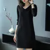 Outono e Inverno 2021 Novo Tamanho Grande Feminino Manga Longa Decote V Saia Base Cobrindo Barriga e Rejuvenescedora Vestido Solto