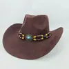 Sombrero vaquero de ala europea y americana transfronterizo, sombrero decorativo de ala ancha estilo étnico, sombrero de lana vintage para hombres y mujeres