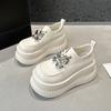 Sapatos Loafer de Solado Grosso para Mulheres 2026 Primavera Novos Versáteis Estilo Britânico Sapatos de Couro Plataforma Salto Anabela Aumentador de Altura Sapatos Femininos