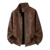 Nueva chaqueta de cuero de alta gama para hombre, abrigo casual holgado con cuello alto para primavera y otoño, chaqueta de cuero versátil de moda estilo coreano estilo Hong Kong