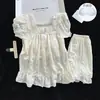 Pijama Dulce para Mujer, Estilo Princesa de Verano, Manga Corta, Pantalón Corto, Lazo Dulce Puro, Conjunto Suelto para el Hogar de Estudiante