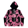 Sudadera con capucha de venta caliente transfronteriza, retro Y2K, manga larga, corte holgado, estampado, Harajuku, Hip-Hop, deportiva, talla grande, sudadera casual con cremallera