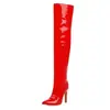 Botas altas de charol con punta fina para mujer, para otoño e invierno, transfronterizas, botas Martin con tacón de aguja y lentejuelas, cremallera lateral ligera, botas de tacón alto para mujer europeas y americanas