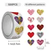 1 Rollo/500 Hojas de Pegatinas Brillantes en Rollo de Corazones para Cuadernos, Teléfonos Móviles y Tabletas Decoración DIY Pegatinas de Dibujos Animados