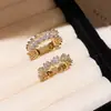 Anillo abierto cuadrado de circón bañado en oro real, diseño único, juego de dos piezas, lujo ligero, sensación de alta gama, joyería para mujer