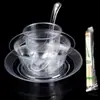 Set de vajilla desechable de cuatro piezas, juego de cuenco y palillos de cristal de aviación, plástico duro biodegradable para restaurantes y banquetes, resistente a altas temperaturas