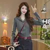 Suéter Tejido Casual de Moda con Capucha y Bloques de Color de Manga Larga para Mujer, Estilo Moda Otoño, Top Corto Ajustado