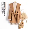 Nuevo Abrigo de Lana Doble Cara 2025, Chaqueta de Lana Corta con Cordones y Capucha, Estilo Elegante para Figuras Pequeñas