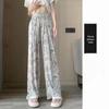 Calça Feminina Wide-Leg Tie-Dye S2015 Calças de Verão Estampadas Cintura Alta Reta Calças Casuais