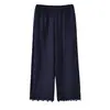 Yinuo Plus Size Calça Casual de Tencel com Toque Fresco de Cintura Alta Feminina Verão 2026 Nova Calça de Renda de Perna Larga 234616