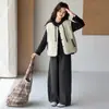 Conjunto de Tres Piezas para Niña de Otoño/Invierno: Chaleco Acolchado Grueso Elegante y Pantalones de Pierna Ancha