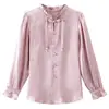 Nova Blusa Nacional Estilo Chinês para Primavera, Nova Camiseta de Manga Longa com Botões e Borda Franzida com Design Único e Temperamento de Nicho para Mulheres