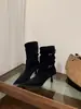 Botas Finas de Salto Alto em Camurça Bico Fino Femininas 2026 Primavera/Outono Botas de Cano Médio Bloco para Combinar com Saias Botas Francesas Pequenas de Cano Curto
