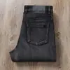 Jeans Rectos de Moda Gruesos para Hombre de Otoño e Invierno Europeos Color Gris Ahumado Ajustados de Cintura Media Elásticos de Gama Alta Casuales
