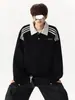 Moletom com Capuz Patchwork Color Block Americano Gola Polo Masculino Outono/Inverno Solto Retro Lapela Limpo Estilo College Top