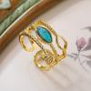 Aogu transfronteiriço Moda banhado a cobre 18K ouro incrustado turquesa geométrica anel aberto feminino design sentido nicho personalidade anel