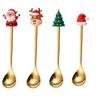 Série de Natal em Aço Inoxidável Dourado e Prateado Colher de Café Criativa Desenho Animado Colher de Sobremesa Bonita de Aparência Colher de Chá Venda por Atacado