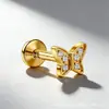 Arete de Aleación de Titanio F136 con Espiral Interna y Stud Labial de Mariposa Pequeña Finamente Incrustado, Stud para Piercing de Hueso de Oreja de Titanio G23