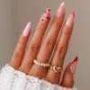 24 Peças de Unhas Postiças Francesas Wearable com Estampa de Coração, Manicure Simples Transfronteiriça, Unhas Postiças Wearable de Cor Pura Europeias e Americanas