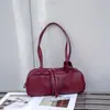 Bolsa Feminina de Couro Vermelho para Axila Bolsa Original para o Dia a Dia Bolsa de Ombro Bolsa de Mão Bolsa Baguete Bolsa Bowling Bolsa Almofada de Couro Genuíno