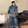 Conjunto de Ropa para Niña 2026 Primavera Nuevo Estilo Camisa a Cuadros Capa con Chaleco Holgado Conjunto Informal de Pantalones de Mezclilla de Pierna Ancha Tendencia