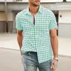 Camisa Hawaiana de Manga Corta para Hombre de Venta Directa Europea y Americana Transfronteriza, Top de Solapa a Cuadros Ligeros de Moda para Negocios con Estampado 3D