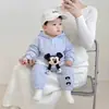 Conjunto de Moletom com Capuz de Desenho Animado para Bebê Primavera e Outono Conjunto Casual de Moletom para Bebês Calças Esportivas Longas Conjunto de Duas Peças Roupas de Outono para Crianças