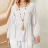2026 Nueva Camisa Babydoll de Verano Talla Grande para Mujer Top Holgado con Mangas de Farol Camisa de Imitación de Algodón y Lino
