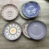 Plato Hondo de Cerámica Shanxi de 9 pulgadas Estilo Bohemio con Color Impreso Bajo Esmalte, Plato para Verduras, Plato para Snacks, Plato Hondo Floral Completo