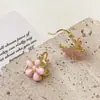 Rosa Flor de Cerejeira ~ Brincos Florais de Gotejamento de Óleo Dupla Face Retrô Francês Luxo Acessível Design de Nicho Doce Exquisitos Elegantes