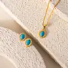 Colar e Brincos de Prata Esterlina S925 Turquesa Azul Estrelada Cintilante com Acabamento Escovado para Mulheres, Luxo Leve Francês Retrô Outono e Inverno Novo Estilo