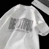 Camiseta de manga corta de estilo americano de moda, marca resistente con estampado de letras para hombres y mujeres, corte holgado para adolescentes, camiseta de verano con media manga y cremallera